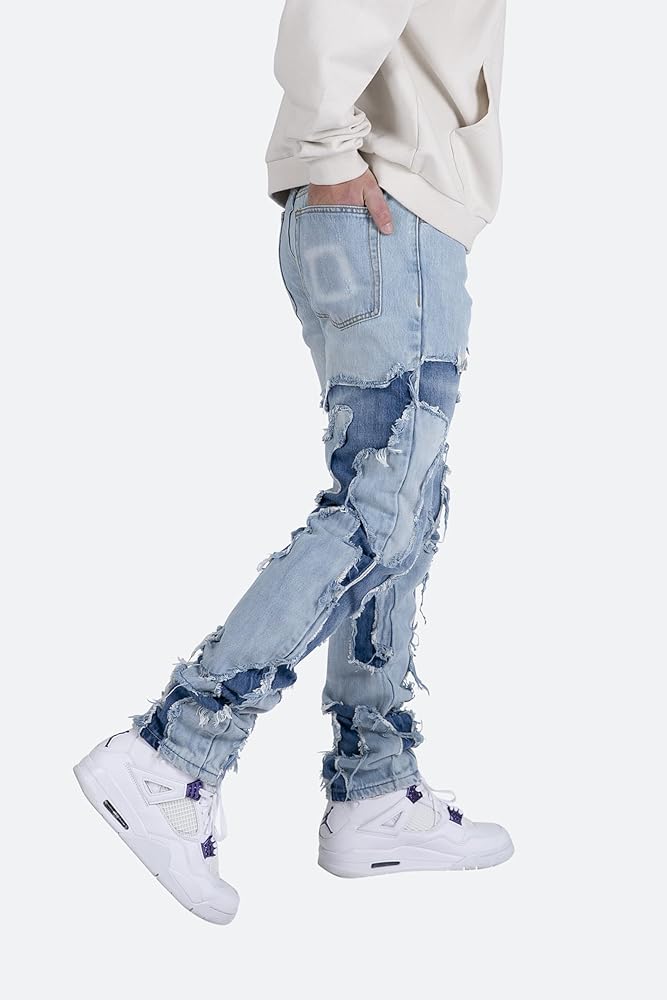 mnml Men's D423 Cracked Straight Denim, Blue at Amazon Men's
